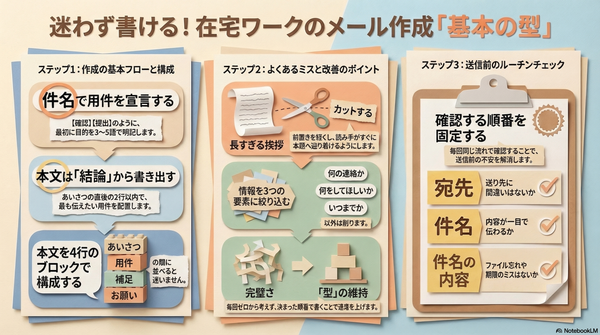 在宅でできる仕事用メール文の型|短くて伝わる基本の並べ方
