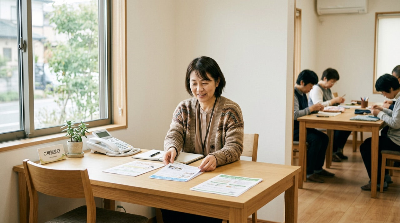 スタッフと相談内容を確認している様子