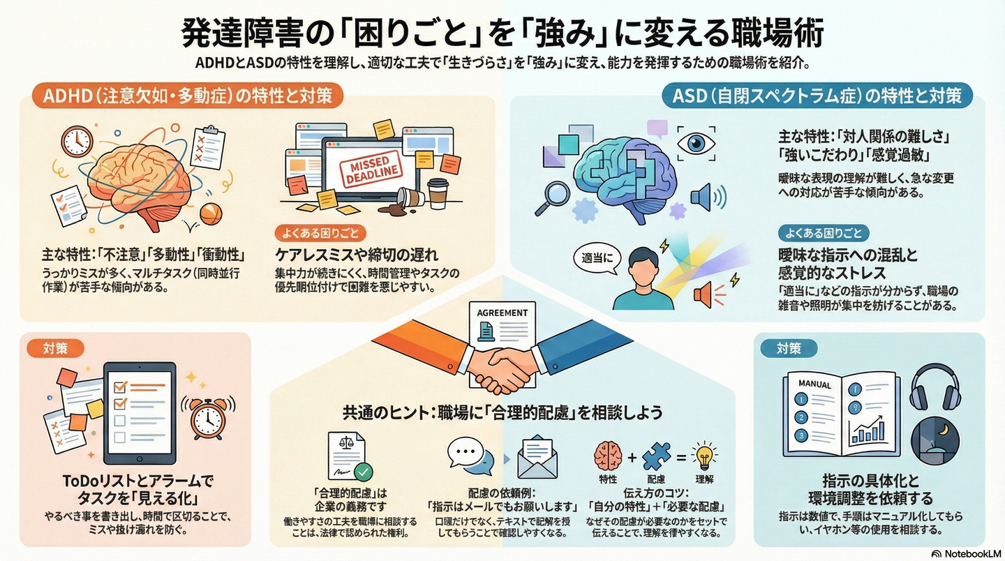 発達障害（ADHD/ASD）の特性と職場での工夫｜「生きづらさ」を「強み」に変えるヒント