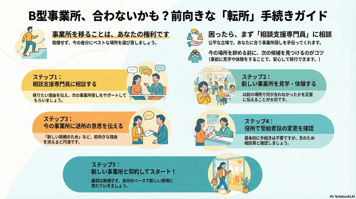 B型事業所を「移りたい」時の手続き｜円満な退所と見学のコツ