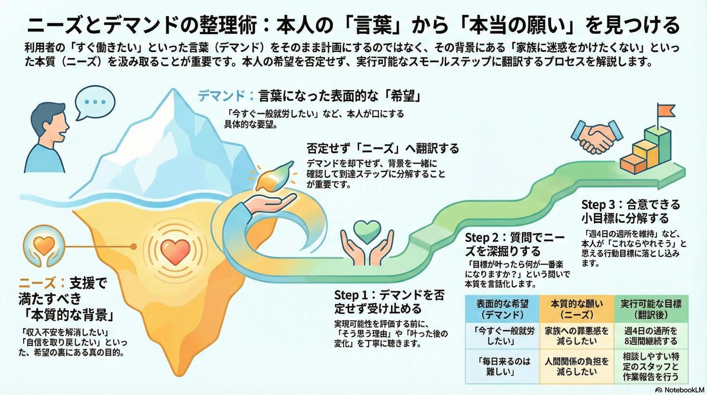 ニーズとデマンドの整理：本人が本当に求めているものは何か
