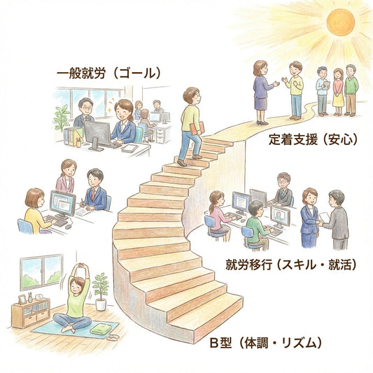 就労継続支援B型から一般就労を目指すには？ステップアップの流れと支援制度