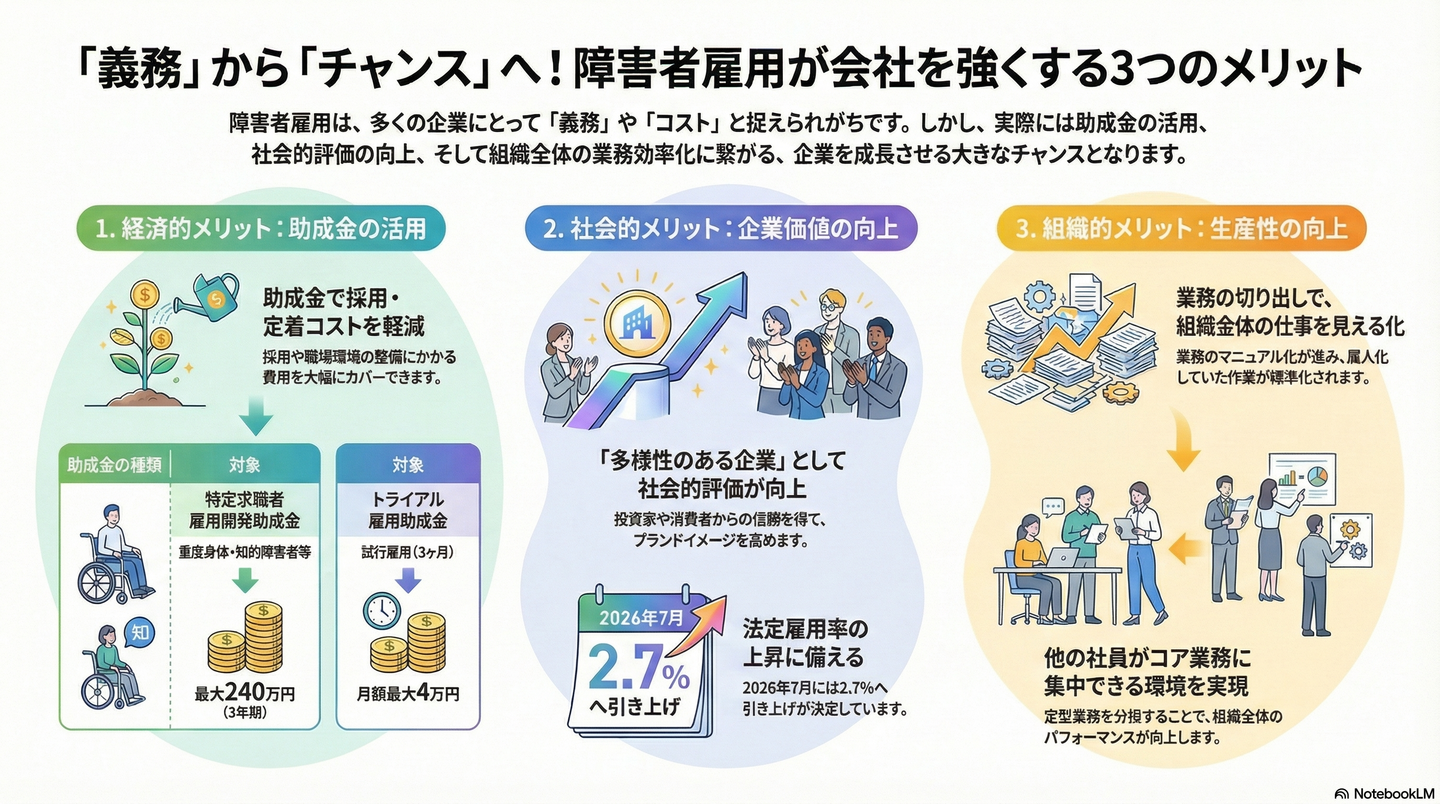 企業が障害者を雇用するメリットとは？助成金・社会的責任・戦力化の3つの視点