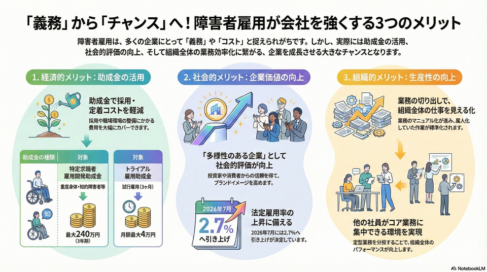 企業が障害者を雇用するメリットとは？助成金・社会的責任・戦力化の3つの視点