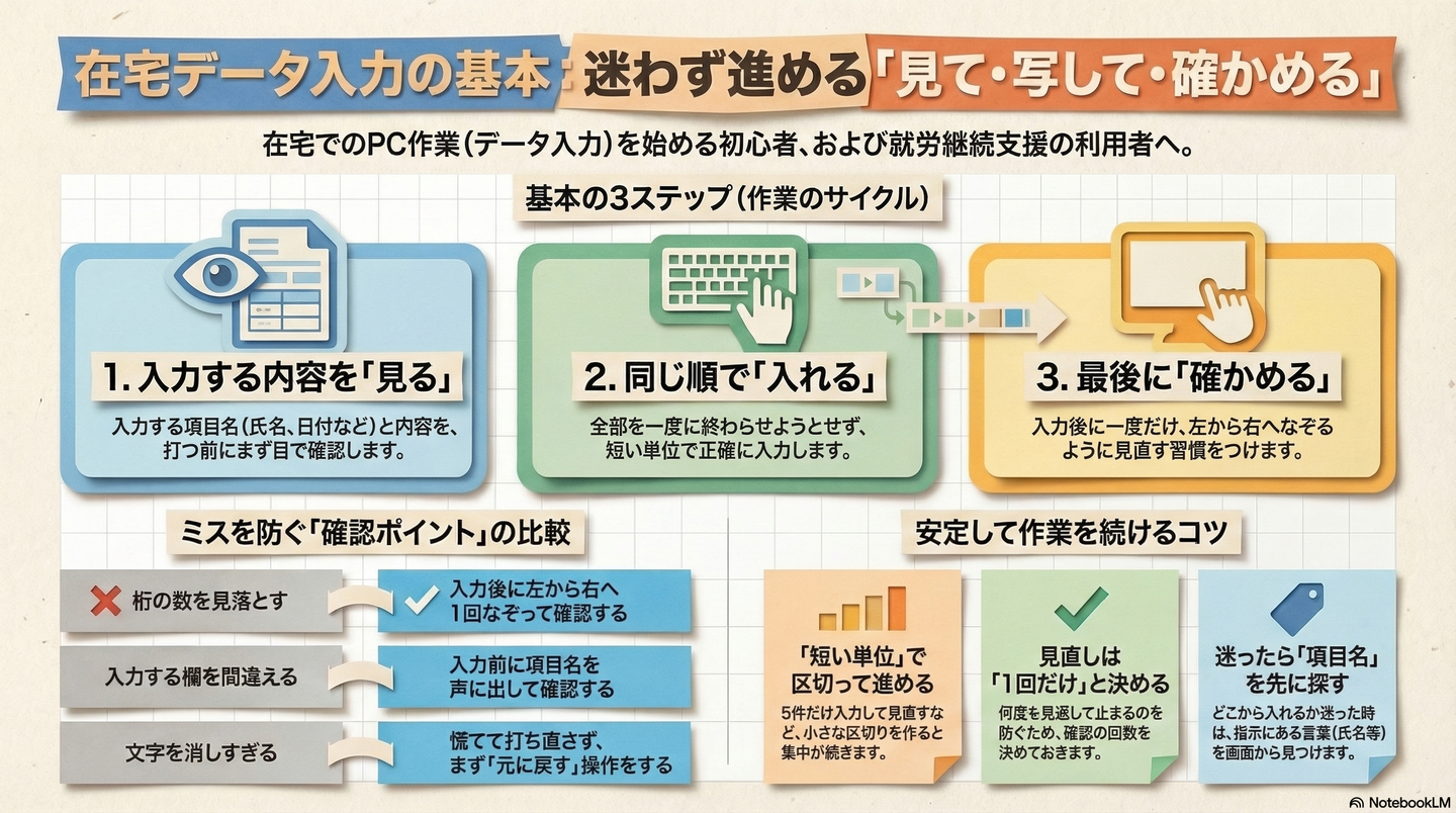 在宅でできるデータ入力の始め方｜最初に覚えたい見て写す・確かめる・戻る