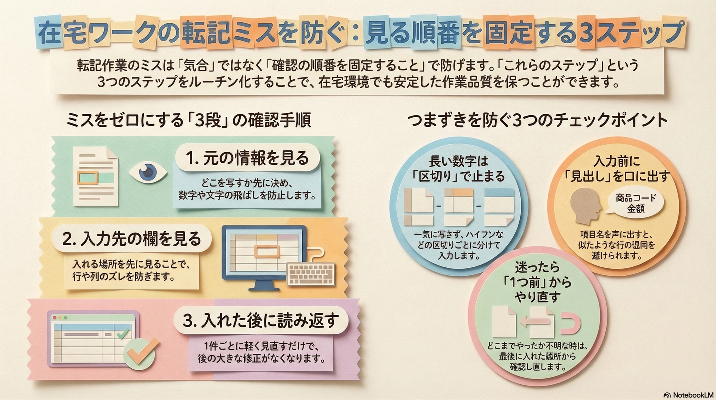在宅でできる転記作業のミス防止｜見間違い・写し間違いを減らす確認手順