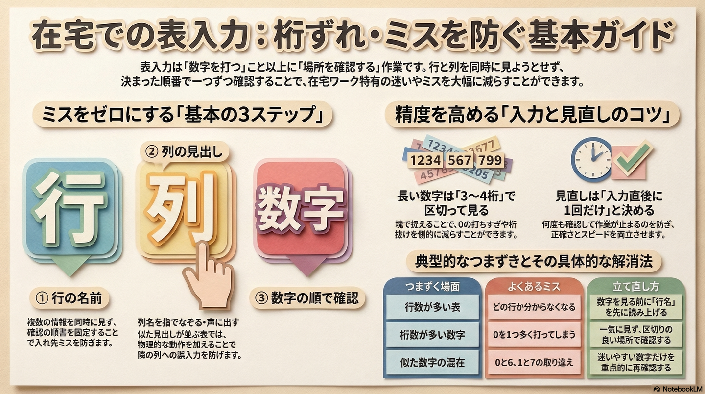在宅でできる表入力の桁ずれ防止｜行と列をそろえて落ち着いて入れる
