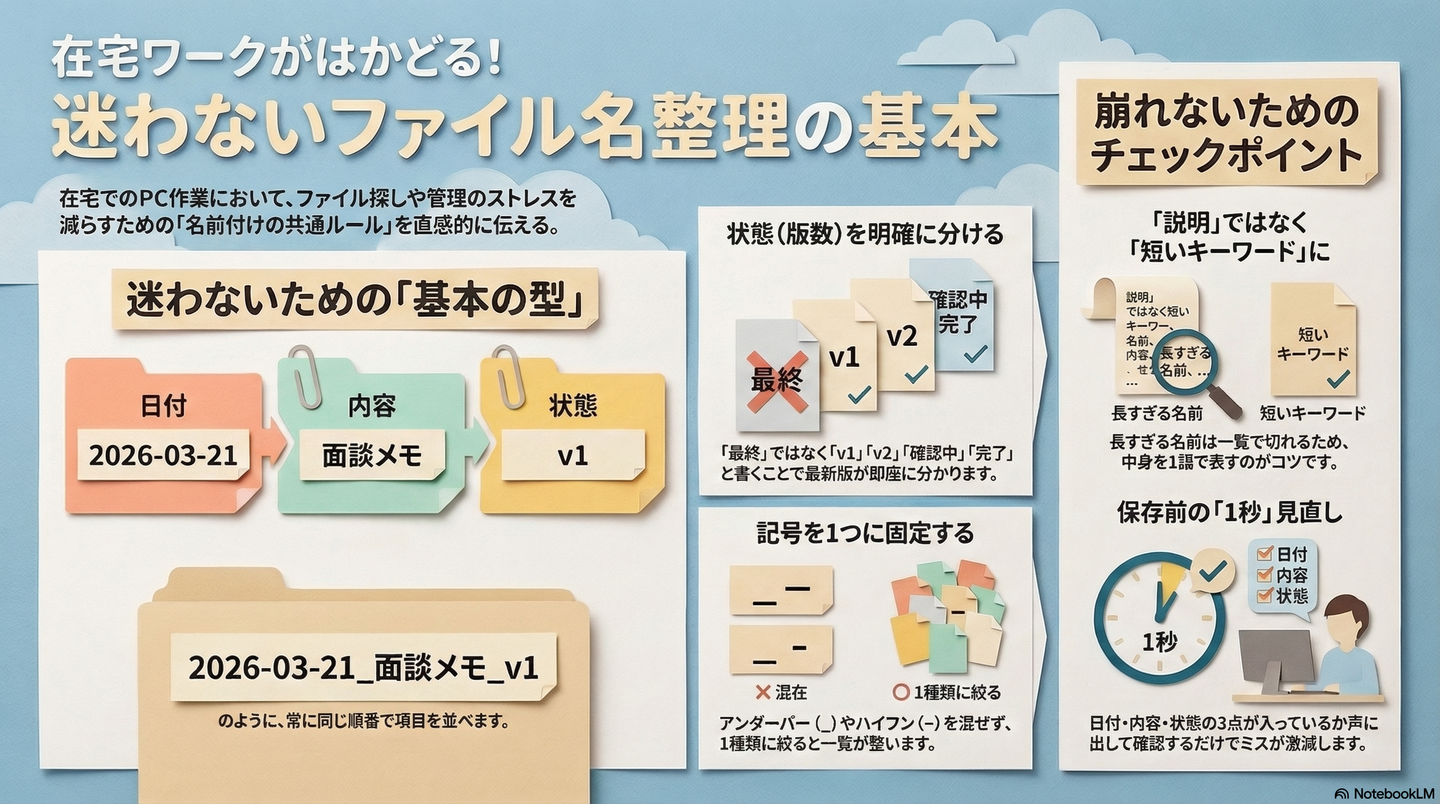 在宅でできるファイル名整理の基本｜迷わない名前の付け方と保存ルール