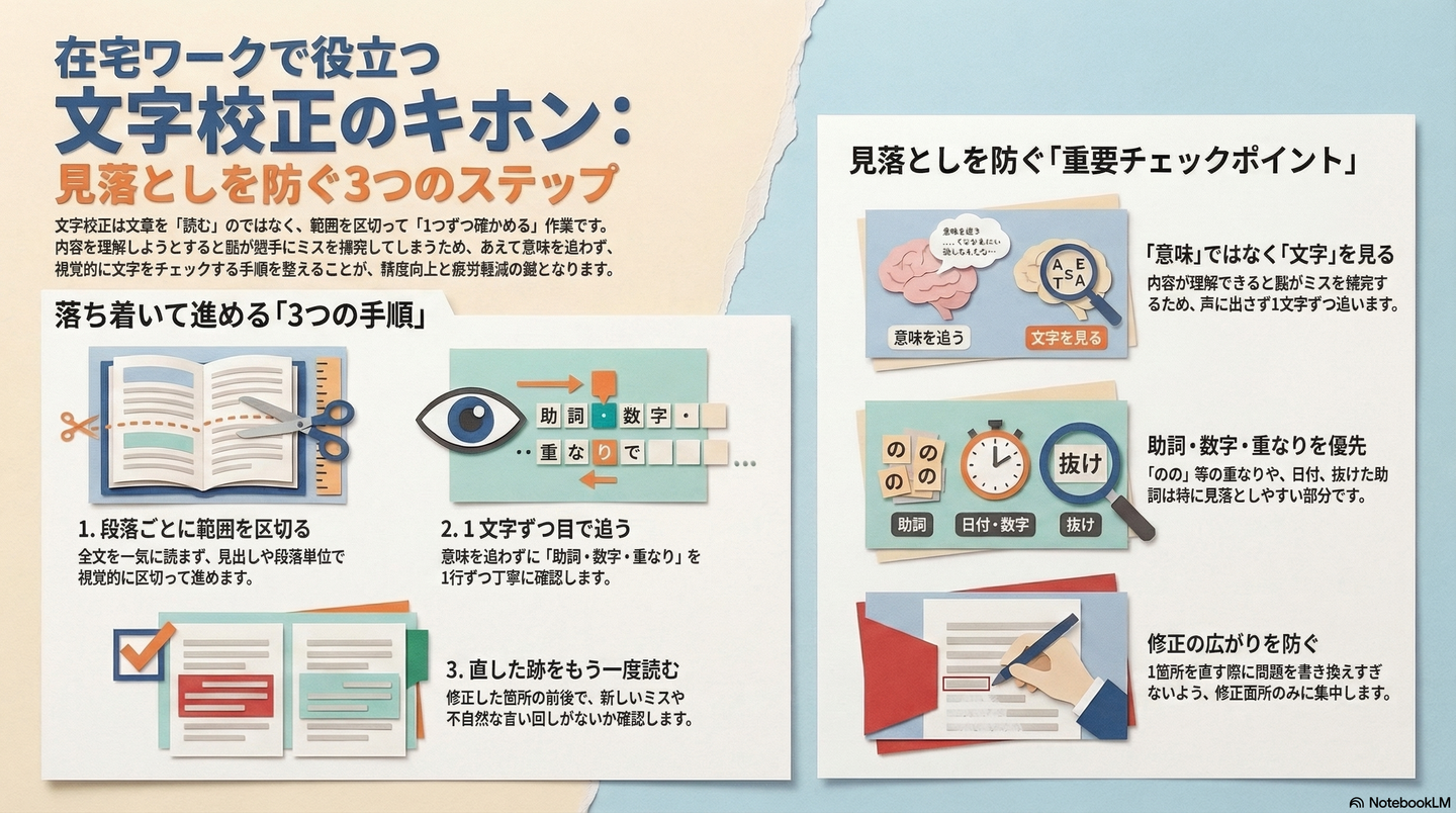 在宅でできる文字校正の初歩｜見落としを減らして落ち着いて読み直す方法