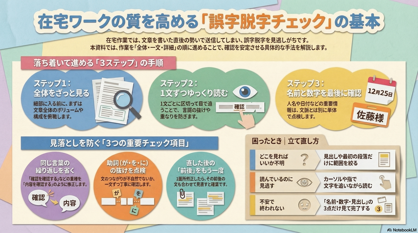 在宅でできる誤字脱字チェックの基本｜見落としやすい文字を落ち着いて確かめる
