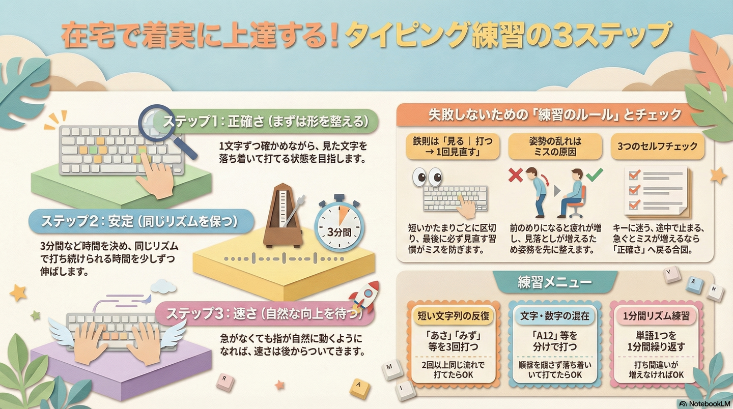 在宅でできるタイピング練習の進め方｜正確さから少しずつ速くする方法