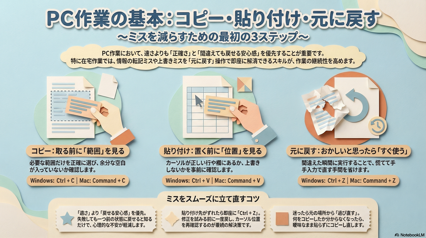在宅でできるコピー・貼り付け・元に戻すの基本｜PC作業でミスを減らす最初の3操作