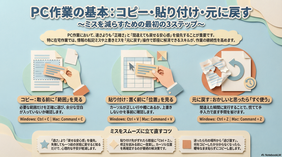 在宅でできるコピー・貼り付け・元に戻すの基本｜PC作業でミスを減らす最初の3操作