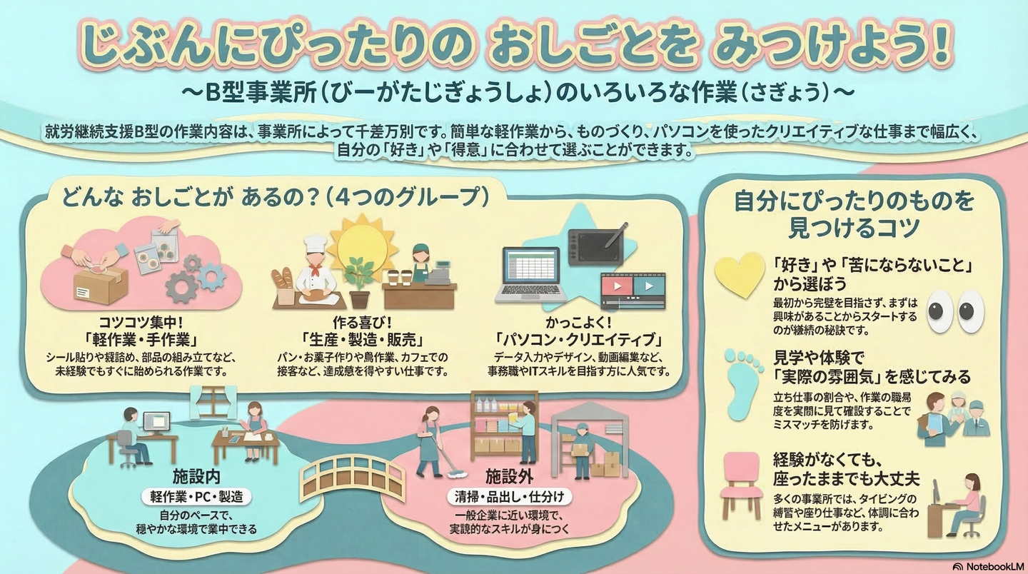 就労継続支援B型の作業内容一覧｜自分に合う仕事を見つけるヒント