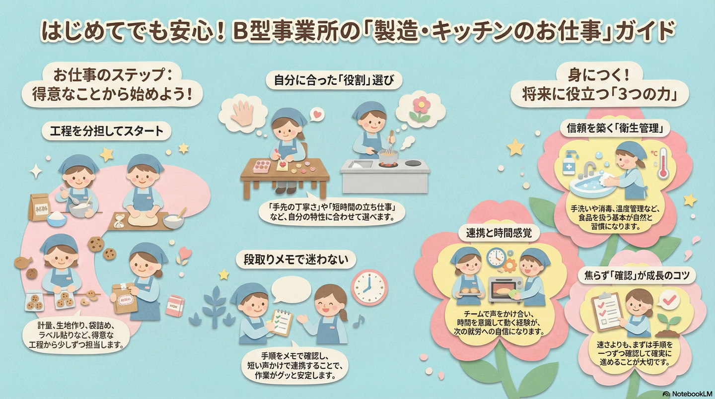 製造・キッチン業務の働き方｜B型事業所で身につく衛生管理とチーム力