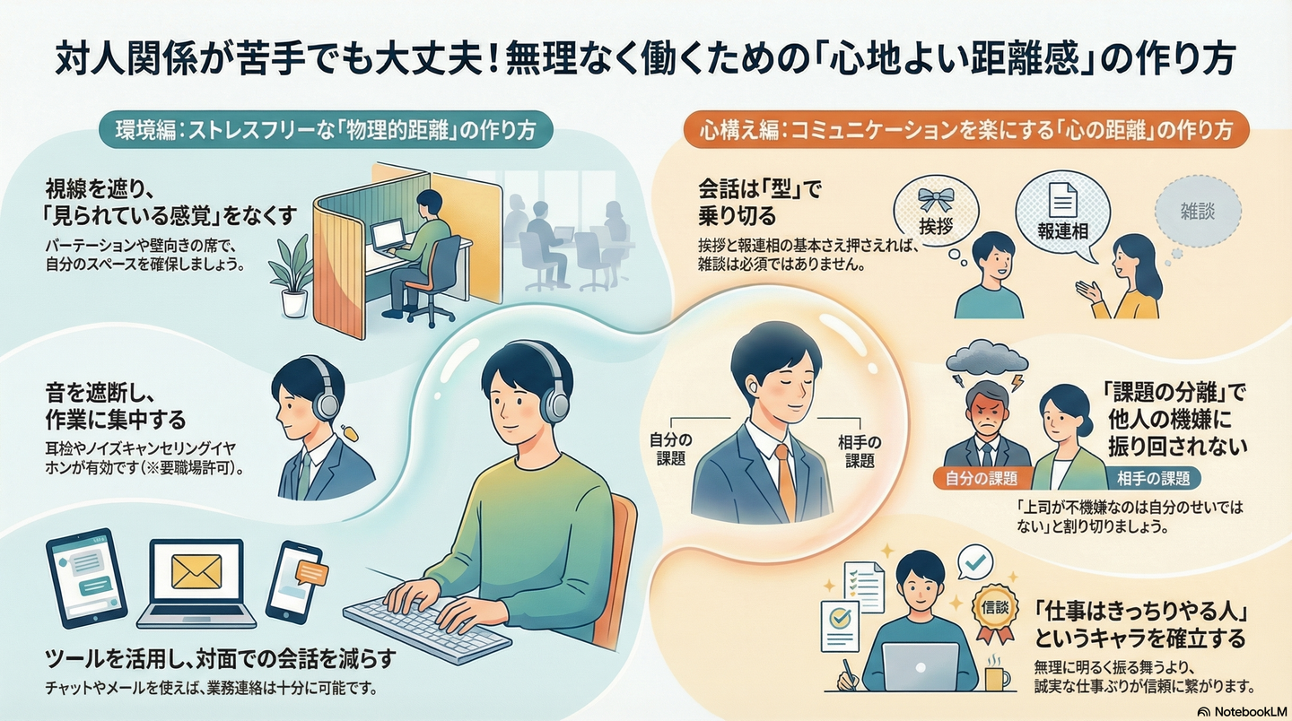 対人関係が苦手な方のための作業環境と工夫｜無理せず働くための「距離感」の作り方