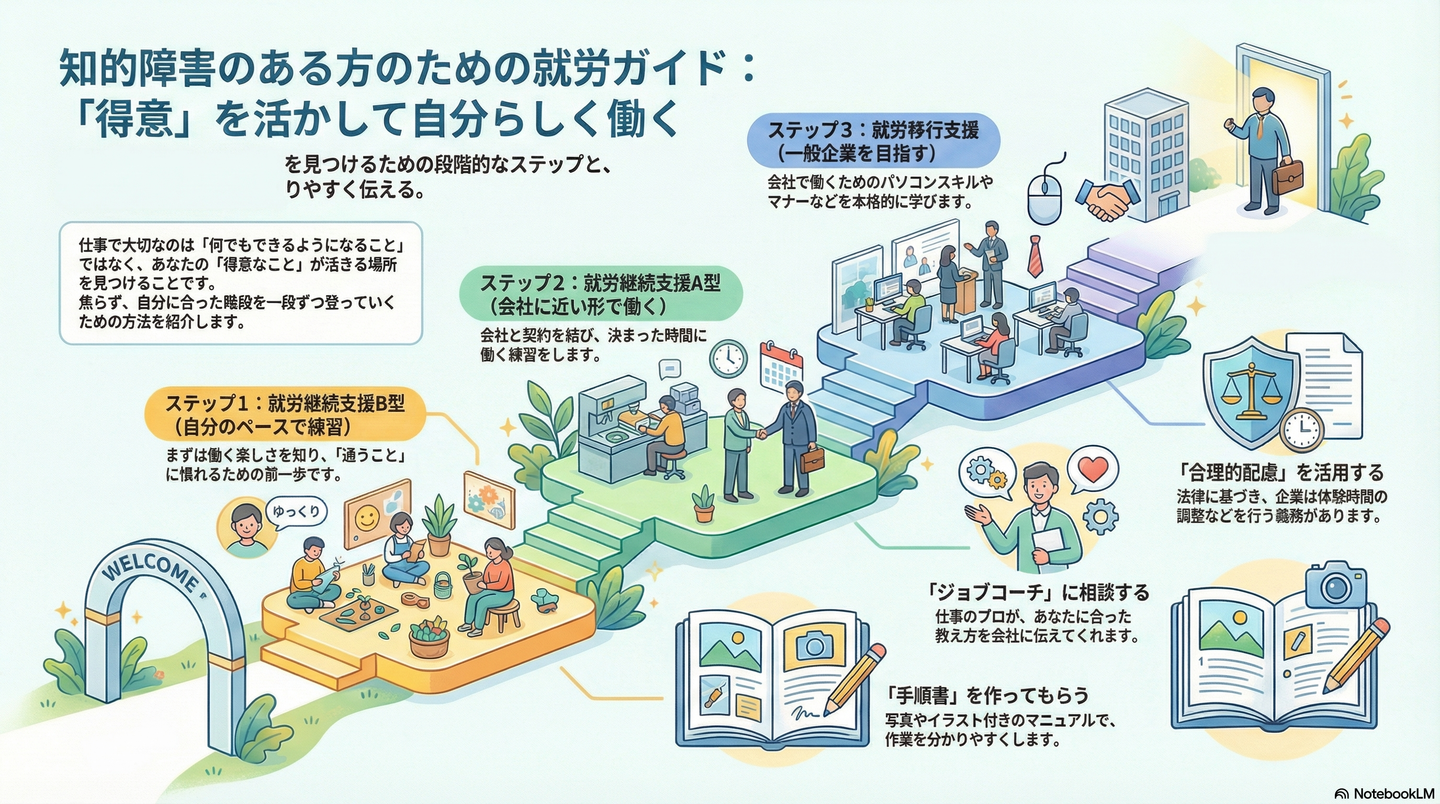知的障害のある方の就労｜「得意」を活かして自分らしく働くためのガイド 要約図解