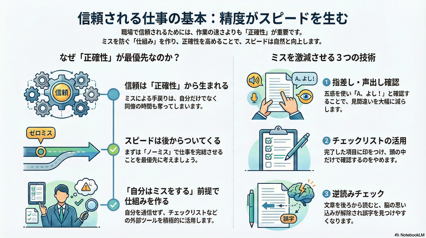 【精度と効率】正確性とスピード｜職場で信頼される「ミスのない仕事」の進め方 要約図解