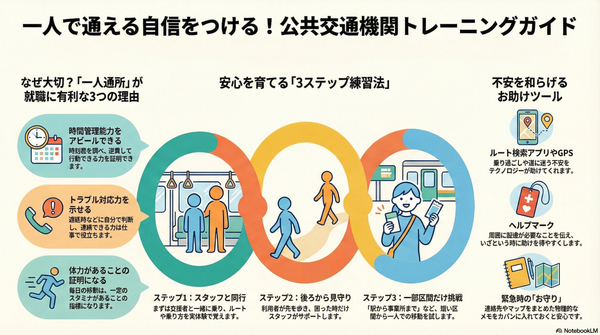 公共交通機関で一人通所を目指すトレーニング｜移動の自立が広げる可能性 要約図解