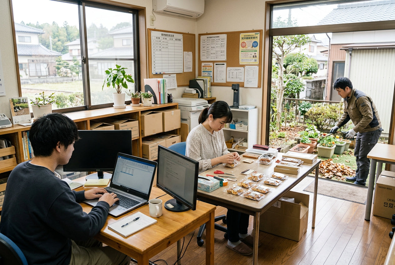 就労支援の作業スペースを見学する様子