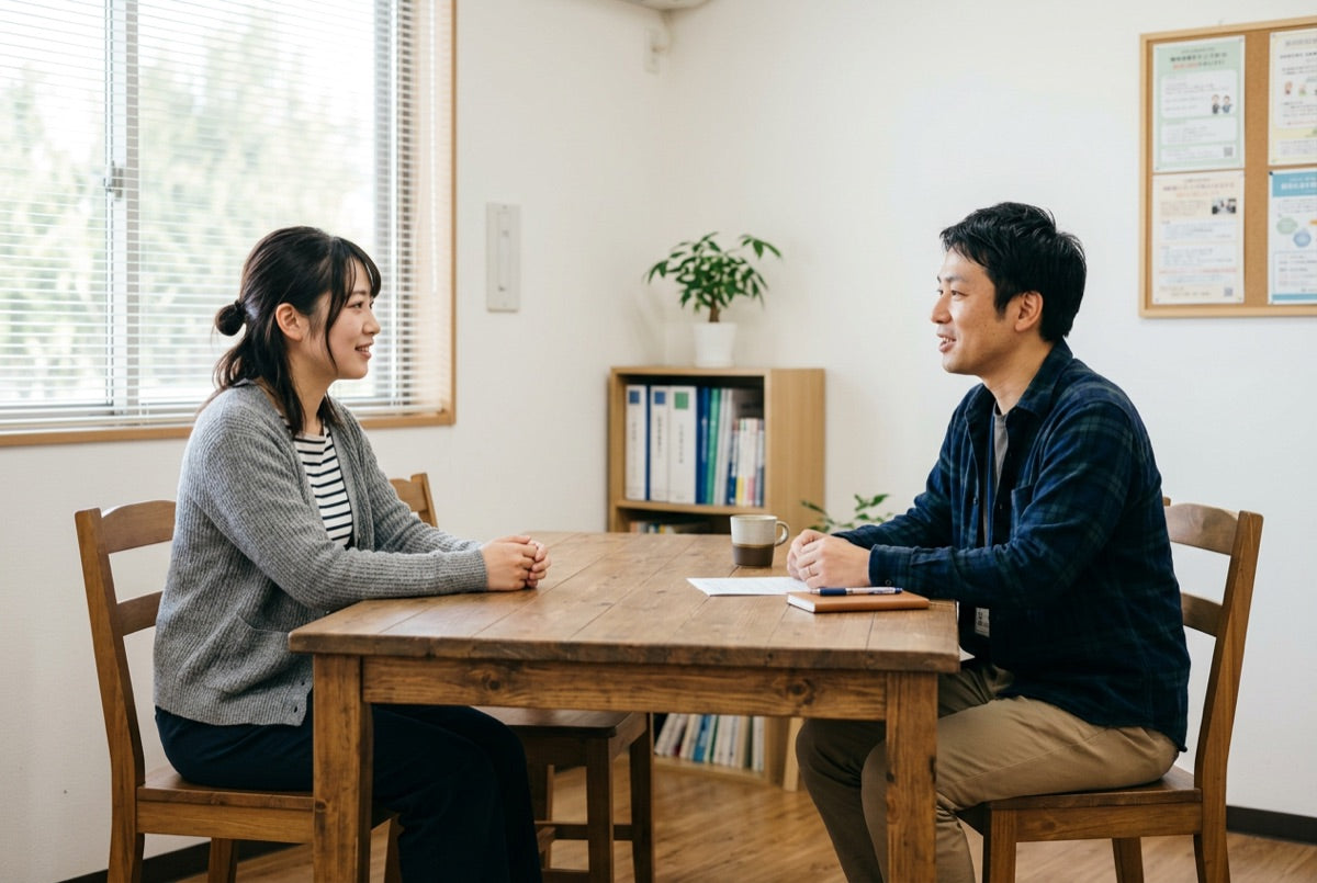 見学前にスタッフへ相談している様子