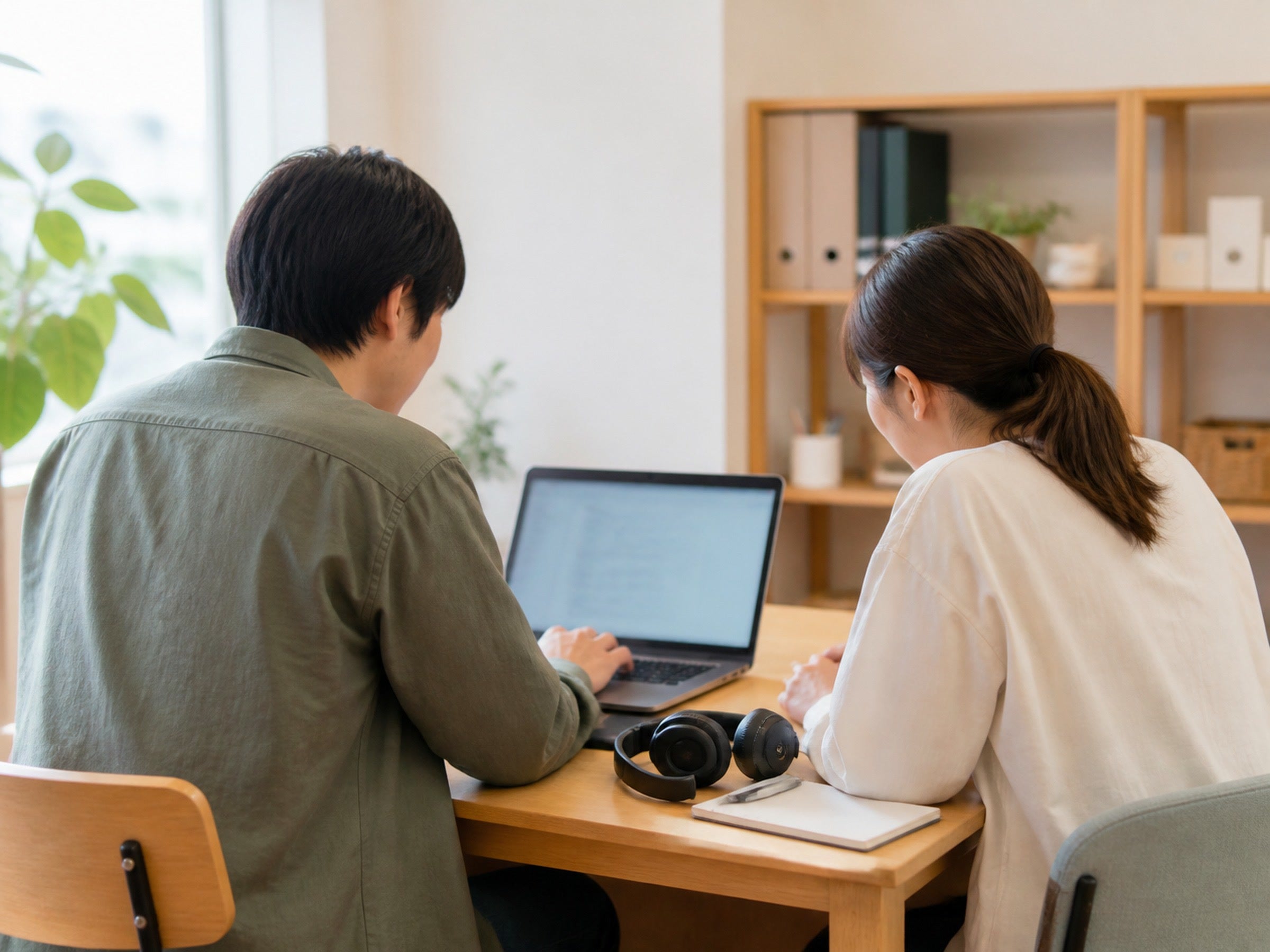 PC作業をスタッフと一緒に確認する様子